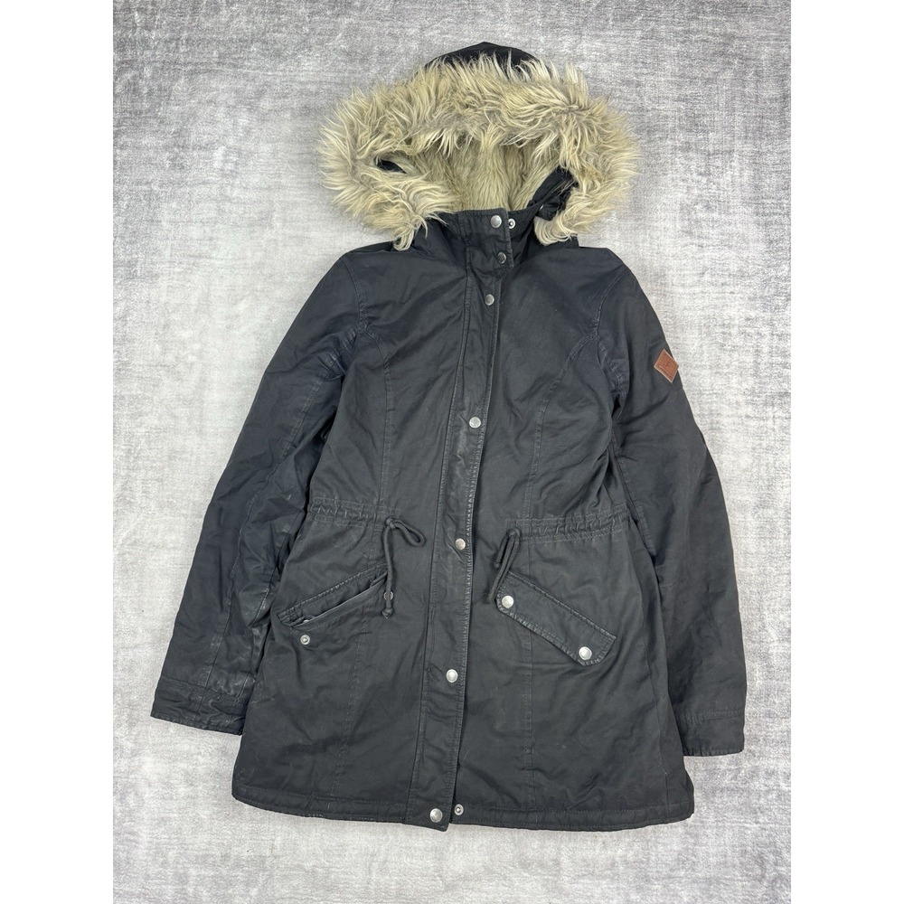 Hollister Jacket Womens Medium Navy Blue Hooded Faux Fur Sherpa Lined Parka Y2K